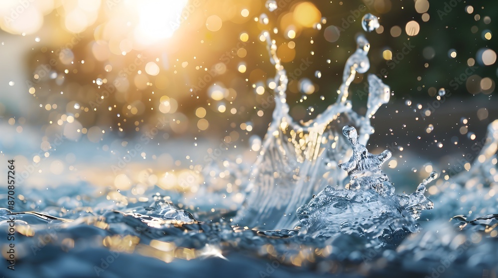 Poster captivating close-up of dynamic water splashing with effervescent bubbles