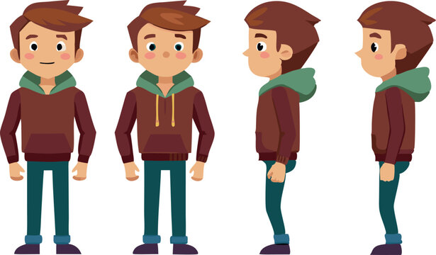 Animated character model sheet with multiple views for animation or game design