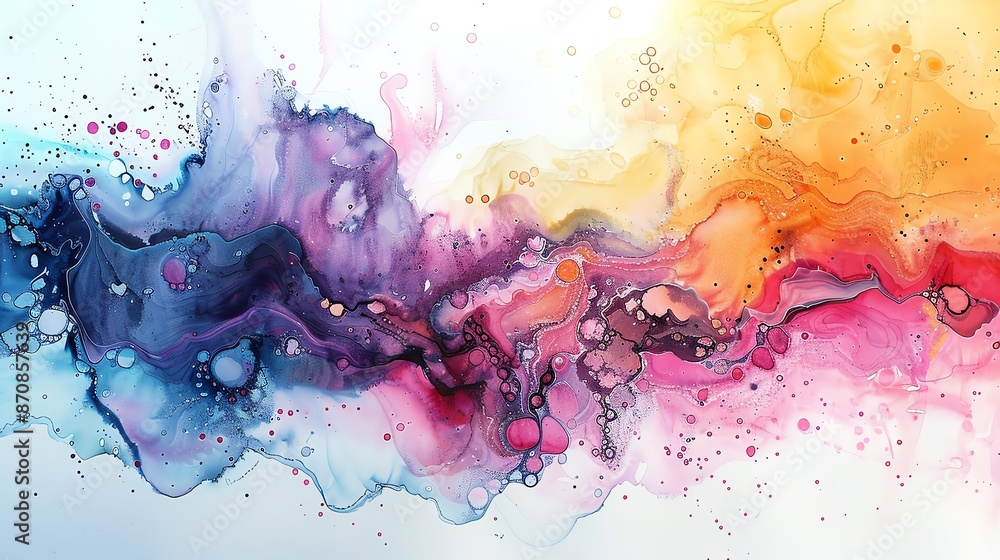 Poster abstract colorful watercolor background with vibrant hues and flowing patterns.