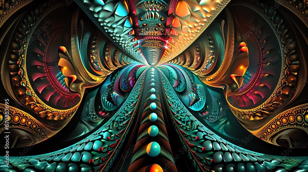 Poster abstract fractal art with intricate patterns and vibrant colors.
