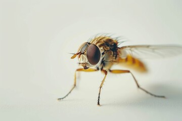 Fototapeta premium Macro photography of a fly sitting on a clean white surface