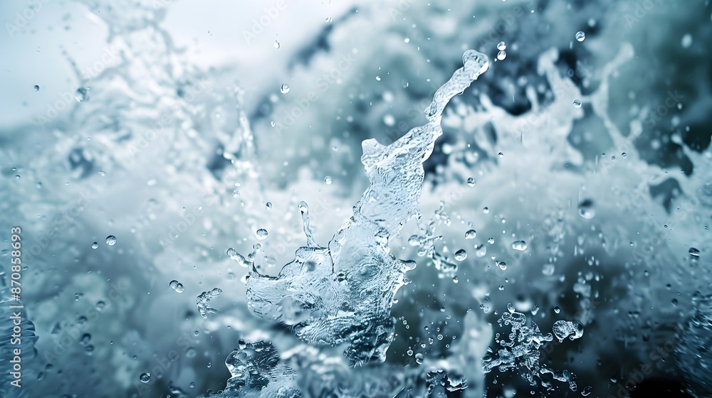 Poster captivating close-up of a cascading waterfall with splashing water