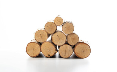 Stack of birch firewood on a white background isolate. Material for lighting a fire, close-up