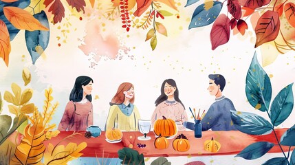 Thanksgiving promotional campaign in a business meeting, watercolor style, marketing strategy
