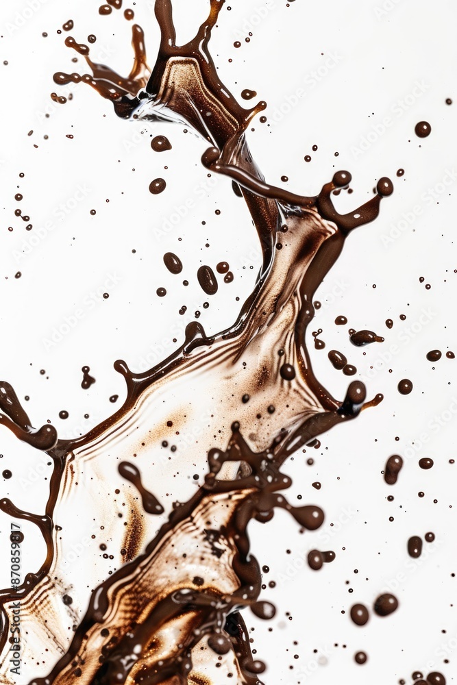 Poster a close-up shot of a splash of liquid on a white surface, perfect for use in science and technology 