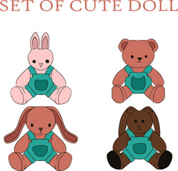 SET OF CUTE DOLL DESIGNS FOR STICKERS, TAG, LABEL, BRANDING AND PACKAGING