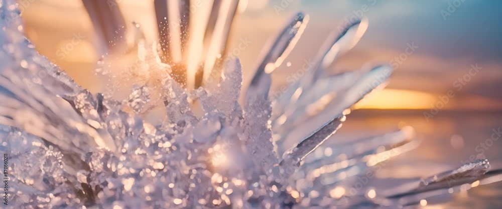 Poster a macro closeup of ice crystals the light refracting through the ice creates a beautiful bokeh effec