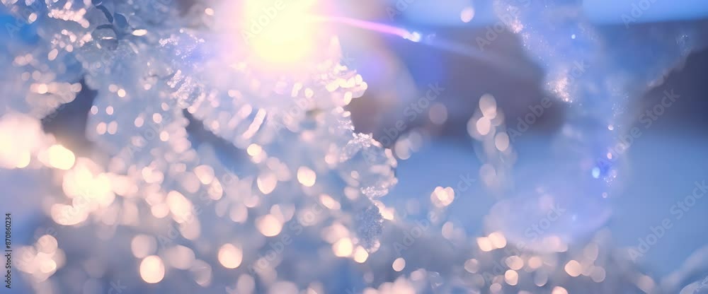 Poster a macro closeup of ice crystals the light refracting through the ice creates a beautiful bokeh effec
