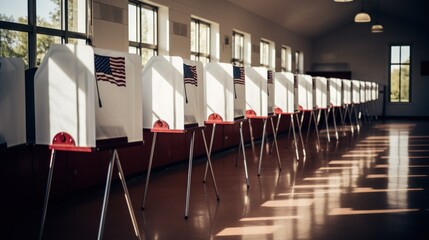 US elections Row of voting booths at the polling station Democratic election campaign concept