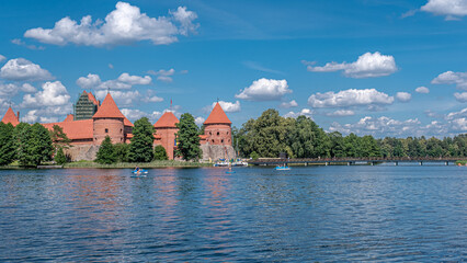  View of the Castle of Trakai as seen from the bank of Lake Galve, Trakai, Lithuania