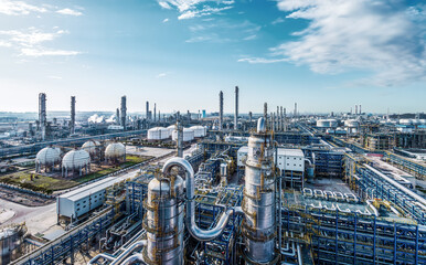 Chemical plant refinery industrial equipment background. Business Finance and Industry