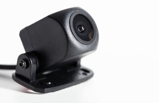 Modern car rear view camera on a white background, close-up, isolate, digital