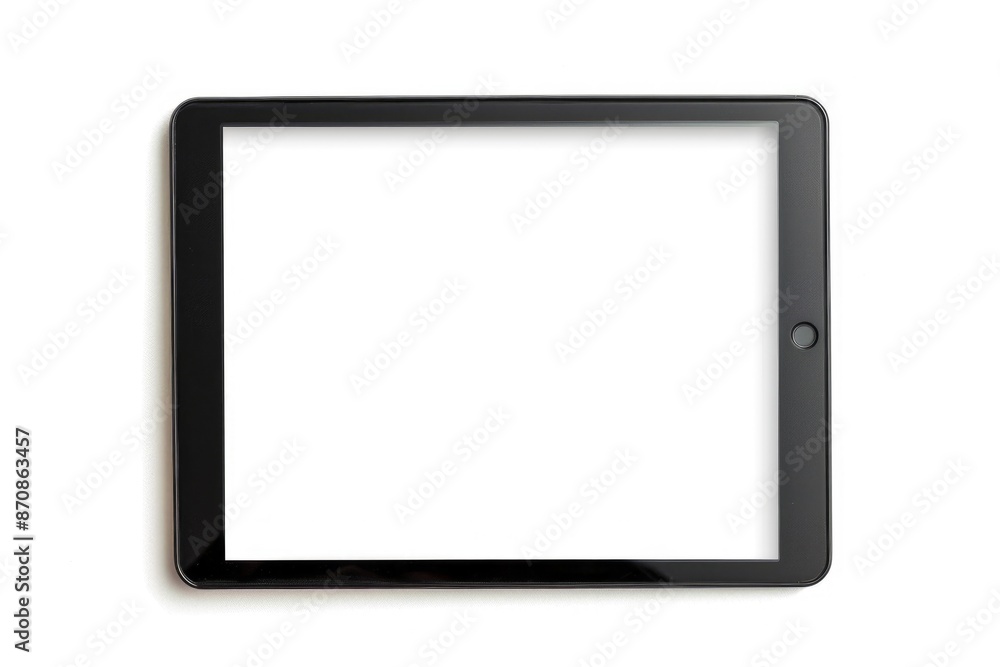Poster a close-up of a tablet computer with a blank screen on a white surface