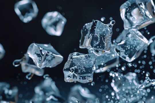 A cluster of ice cubes floating in mid-air, creating a unique and intriguing visual effect