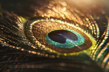 Naklejka premium Experience the intricate beauty of a computer-generated peacock feather, capturing its texture and shimmering allure in stunning detail.