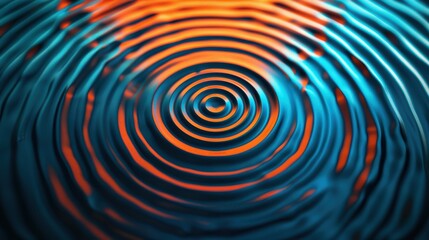 Naklejka premium Colorful ripples and waves in blue and orange, creating a mesmerizing abstract pattern in water disturbance and fluid motion.