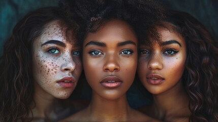 Diverse Beauty: Multiracial Young Women with Stunning Eyes and Freckles. Generative ai
