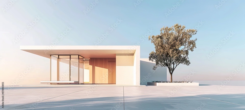 Poster architecture 3d rendering illustration of minimal modern house.
