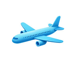 A illustration of a blue airplane on a transparent background. The airplane is depicted in a simple, cartoon-like style with smoother lines and solid blue color