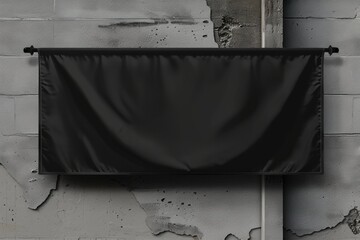 A black flag hangs from a brick wall, conveying a sense of warning or caution