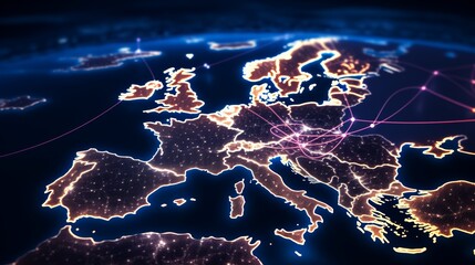 European telecom network connecting france, germany, uk, italy for global finance communication