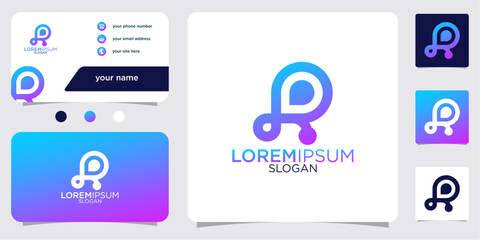 initial letter R abstract monogram business card with gradient colors logo design template
