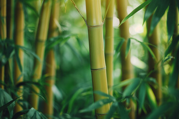 Obraz premium Trees growing in bamboo grove, bamboo forest, Asian yellow bamboo