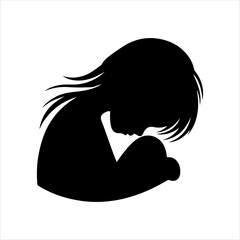 Sad girl child silhouette on white background. Sad girl icon flat vector illustration design.