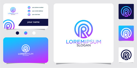 initial letter R abstract monogram business card with gradient colors logo design template