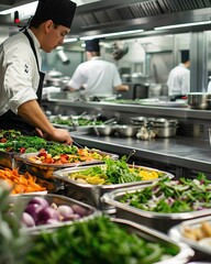Obraz premium a chef preparing food in a commercial kitchen