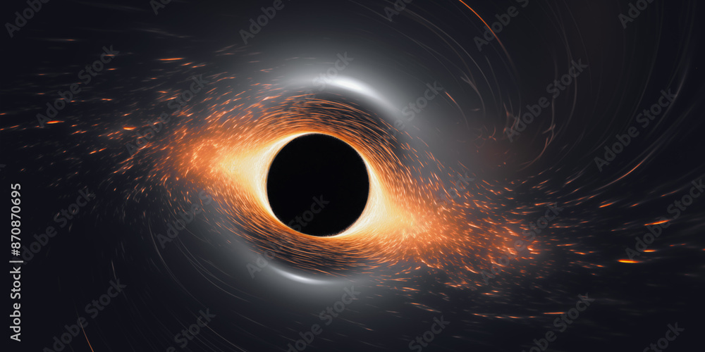 Wall mural space tunnel with black hole and disk of light. speed motion blur effect