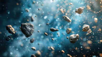 A group of rocks suspended in motion, with no apparent source or destination