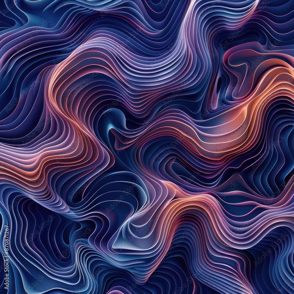 Poster Abstract wavy pattern with vibrant colors showcasing fluid lines and dynamic movement, perfect for modern designs and artistic backgrounds.
