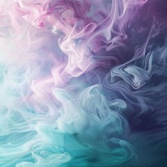 Fototapeta premium Abstract pastel-colored smoke swirling and blending in soft hues of pink, purple, and teal, creating a mesmerizing visual effect.