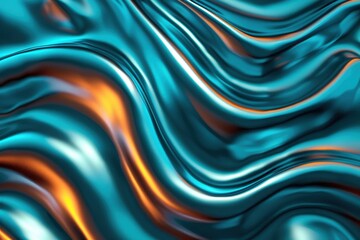 Obraz premium Abstract metallic waves with a blend of blue and orange hues, creating a mesmerizing and fluid texture.