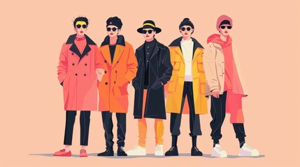 Fototapeta premium Five Stylish Men in Coats
