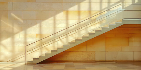 Fototapeta premium Minimalist Modern Staircase in Sunlit Interior with Geometric Shadows