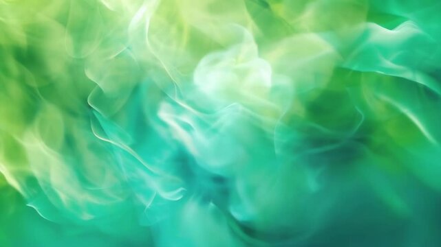 Abstract image featuring fluid, smoke-like patterns in shades of green and blue. The soothing blend of colors creates a serene and calming visual effect, suggesting motion and tranquility.