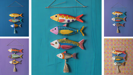 Colorful Handmade Wooden Fish Wall Hanging Decor