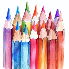 Pastel watercolor pencil clipart, stationary element, isolated on white background