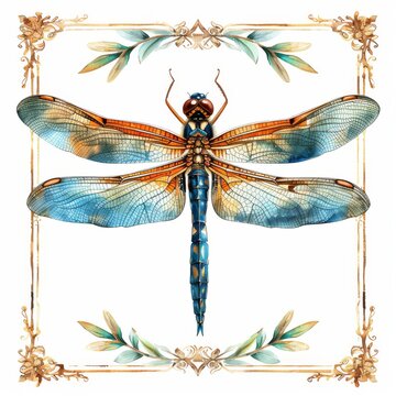 vibrant dragonfly watercolor Generative AI
