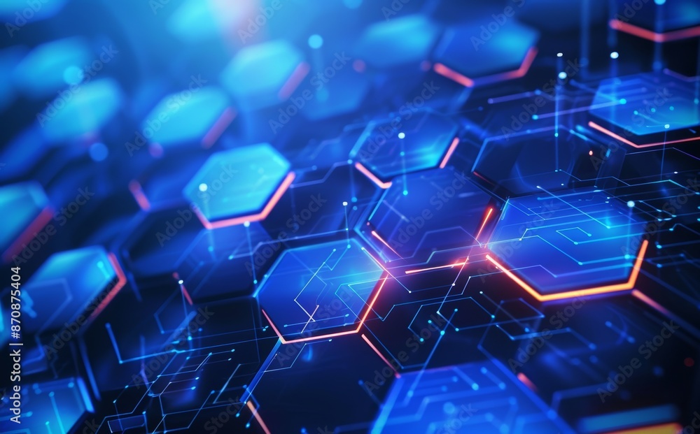 Poster an abstract hexagon pattern design with a tech innovation background