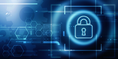 2d illustration Safety concept: Closed Padlock on digital background