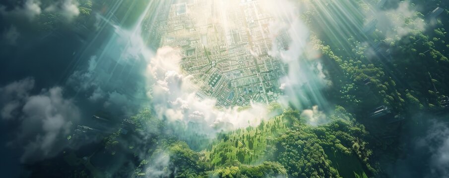 This is an apocalyptic vision of Munich, Bavaria painted in a futuristic style