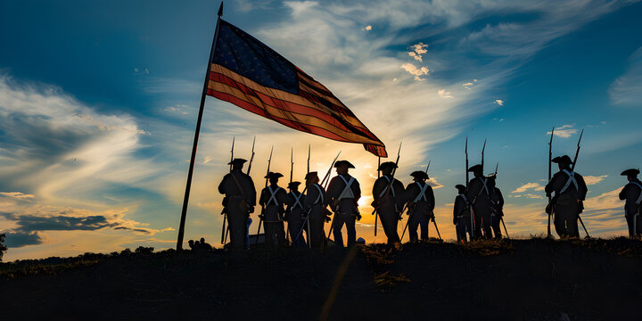 The American flag in a historical reenactment.


