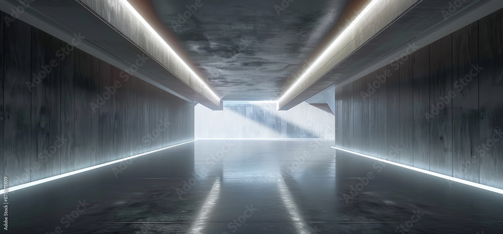 Aufkleber modern empty hall garage garage tunnel corridor with white lights led studio contrast reflective tex