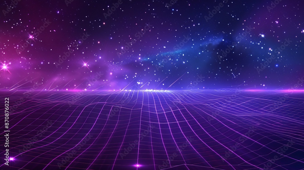 Poster this futuristic retro sci-fi background features a futuristic landscape from the 1980's. a digital c