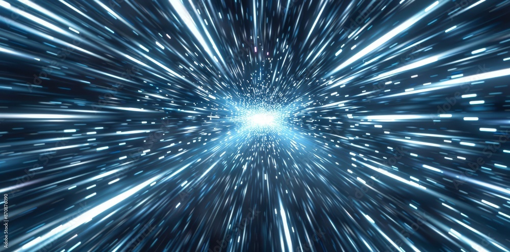 Aufkleber an abstract blue flight in space hyper jump rendered in 3d.
