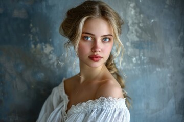 Fototapeta premium A woman posing for a photo in a beautiful white dress