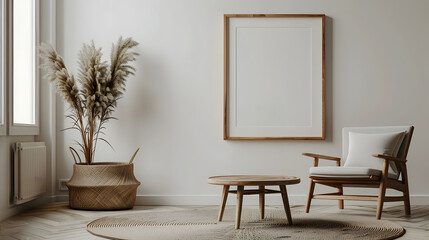 Modern living room with blank frame. Generative by AI